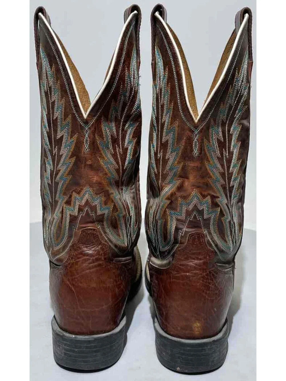 Ariat Men’s Western Boots Brown/Turquoise Square Toe Cowboy 8D Rare NICE!!!